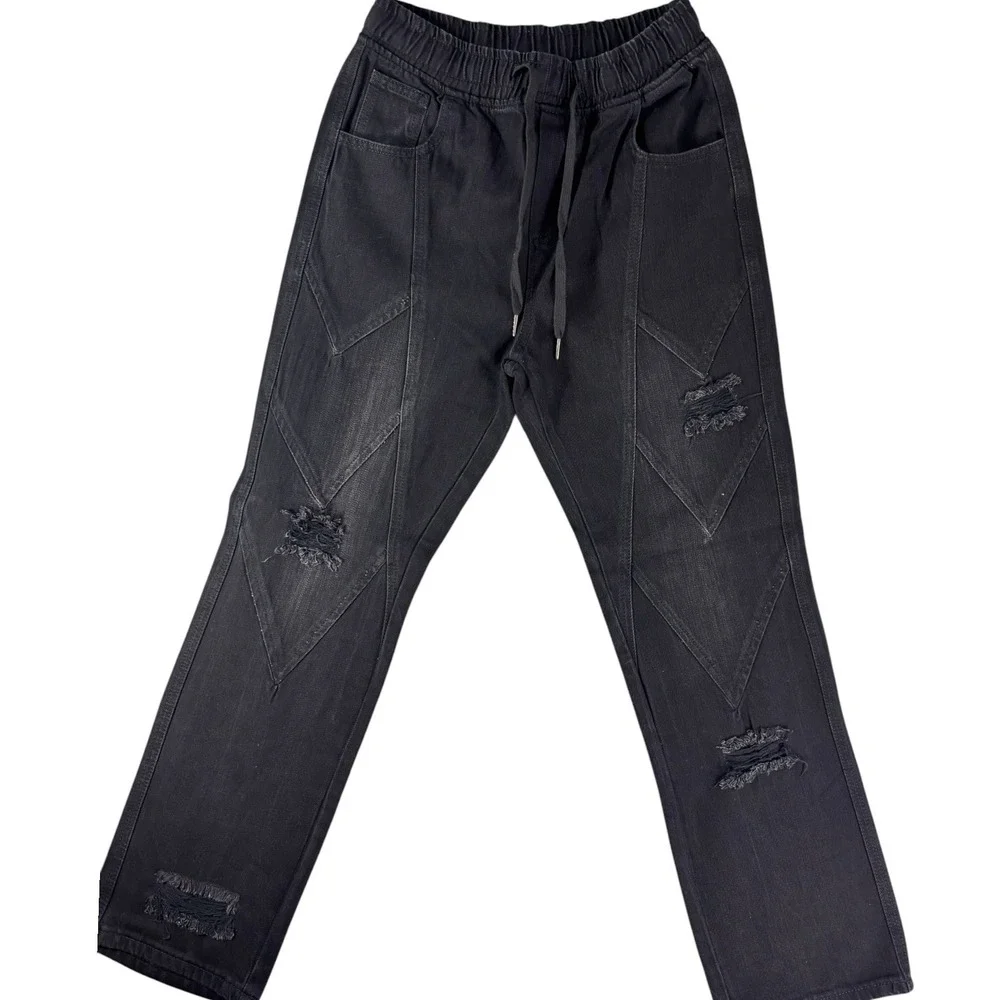 Watson Baggy Fit Jeans Mens‎ 30 Black Distressed Denim Drawstring Waist Straight
